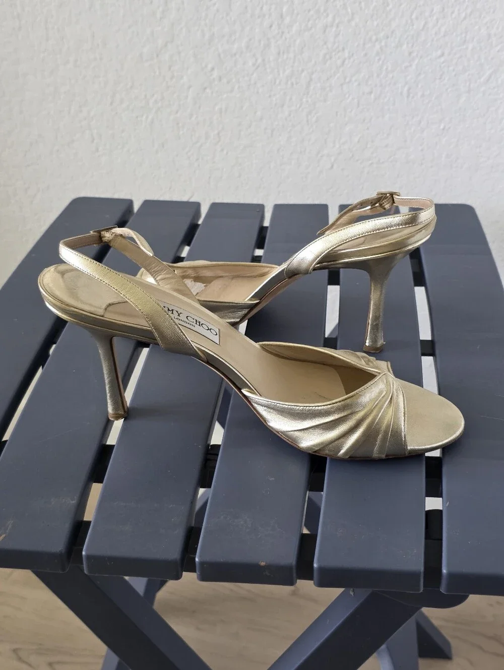 Jimmy Choo Gold Metallic Leather Slingback Sandal Heels Women's US 10 EU 41